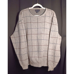 Vintage Fairway Sport Sweater Men XLT Tall Gray Square Pattern Grandpa Crewneck